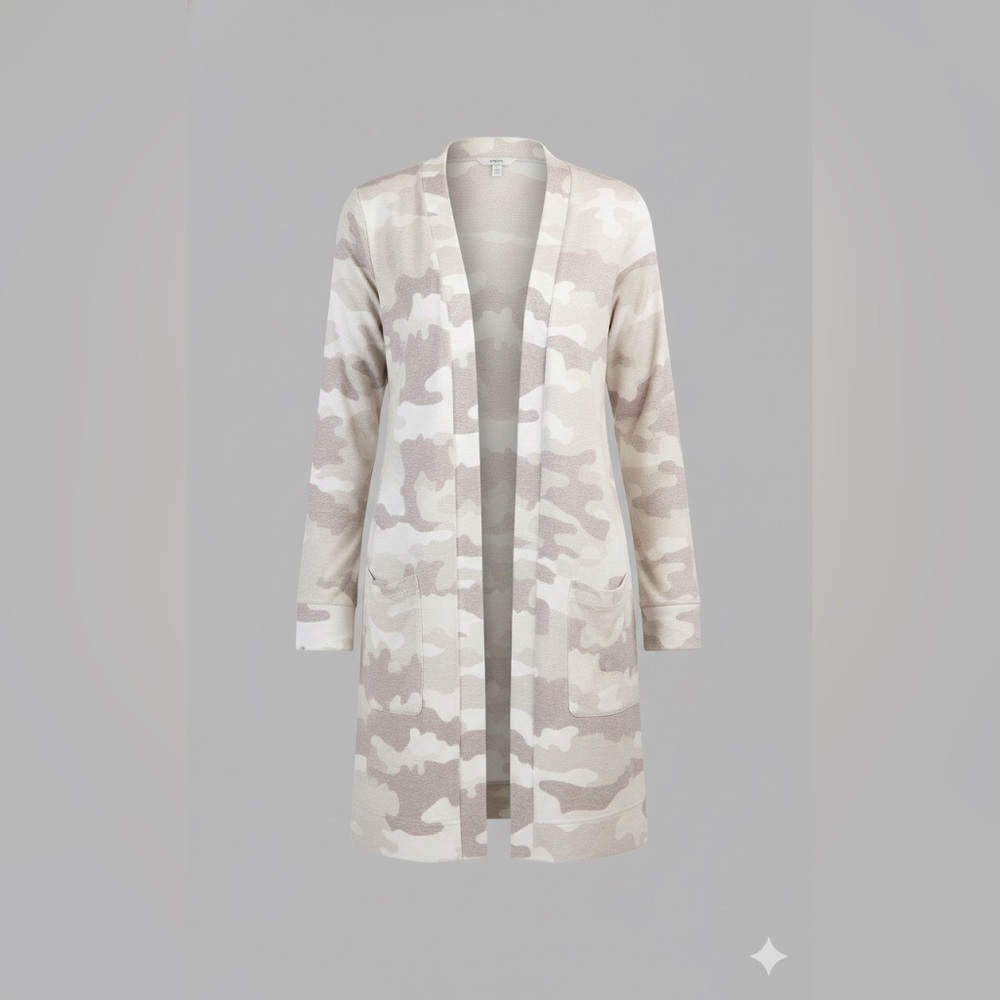 Simply Southern Cream and Tan Camouflage Cardigan - S/M - Picture 2 of 3